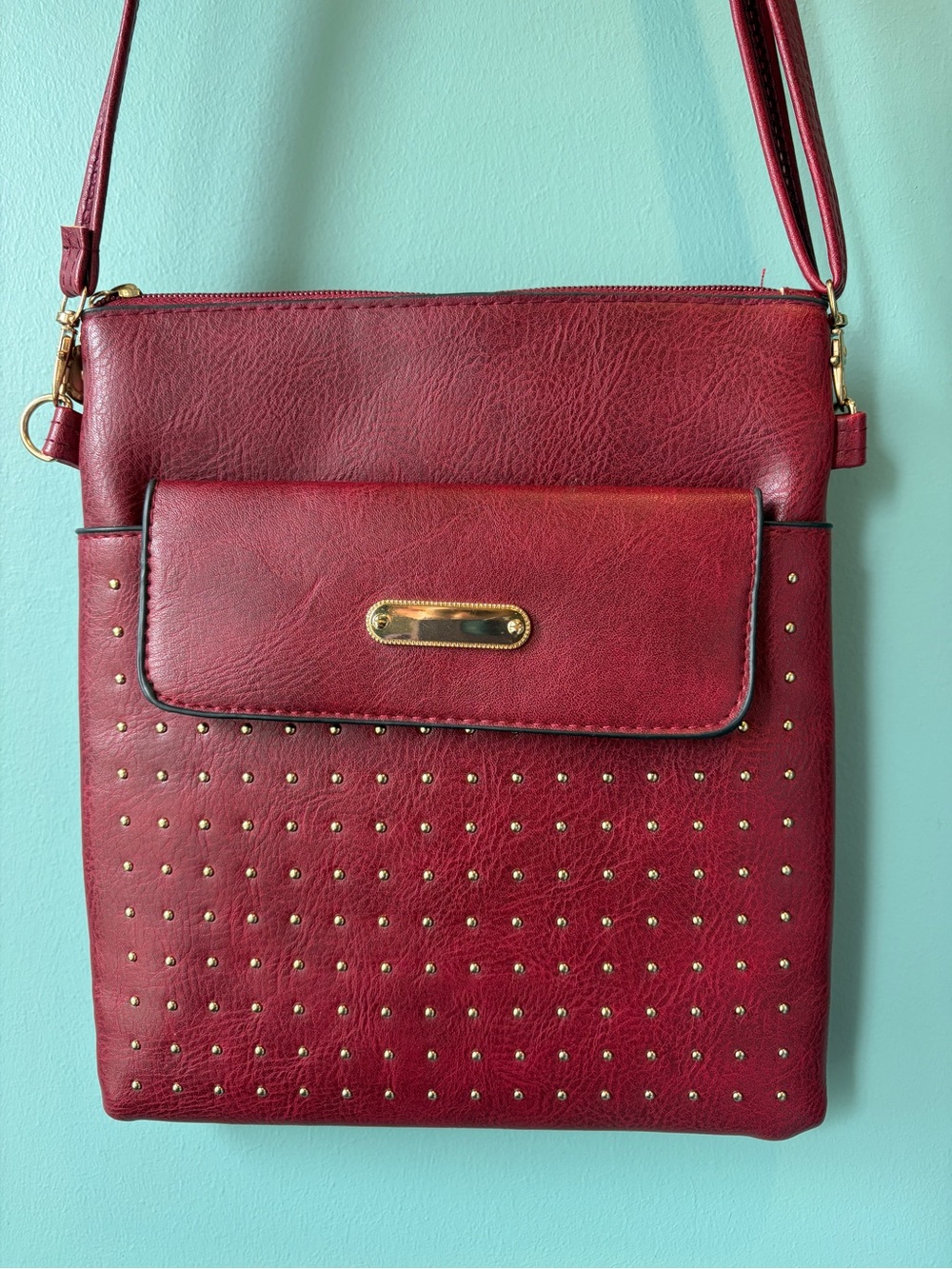 Avenue 9 Studded Burgundy Crossbody Bag - Excellent Condition
